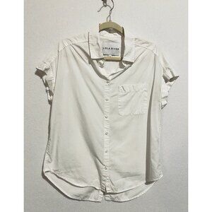 Lola River Anthropologie Top Womens Medium White Button Back Minimalist Boho